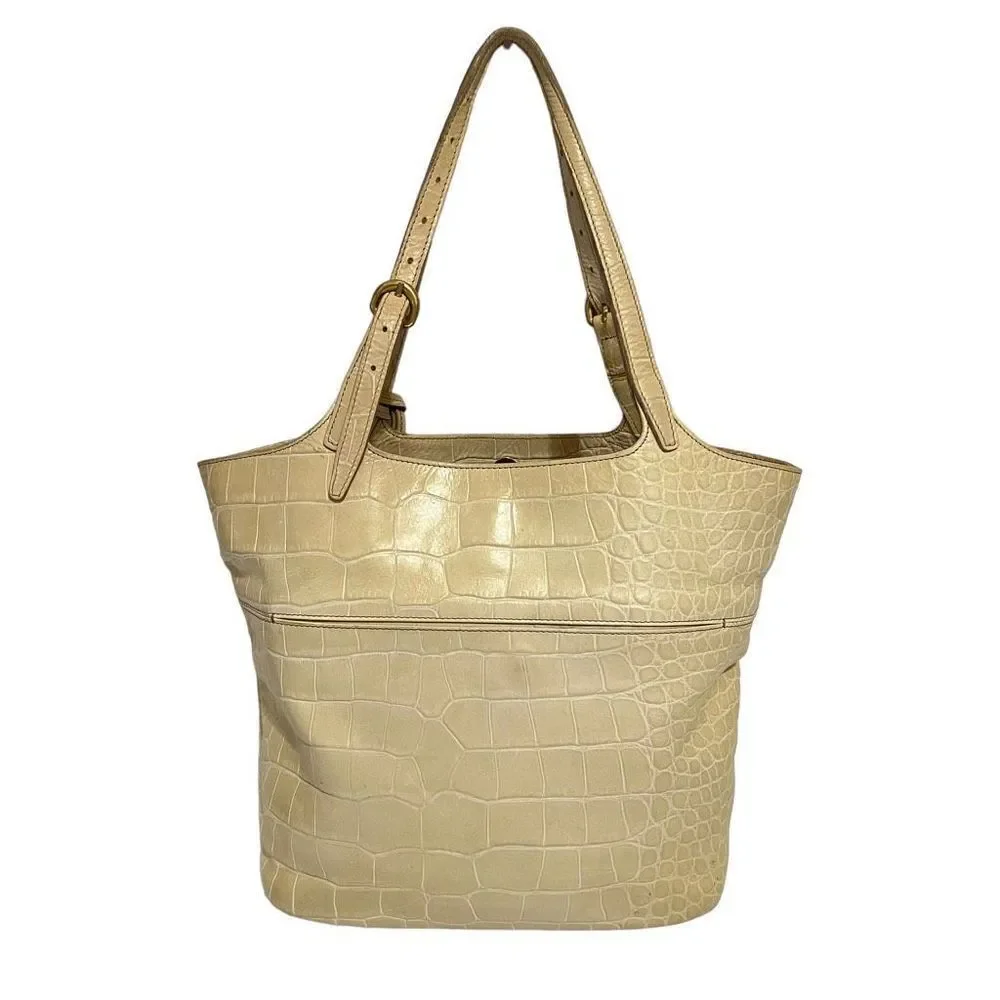 Furla Women's Crocodile Embossed Cream Shoulder Bag